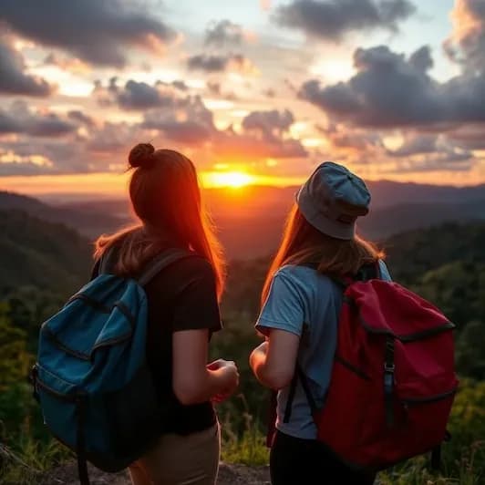 Las fundadoras de Colombia Buddy contemplando un atardecer